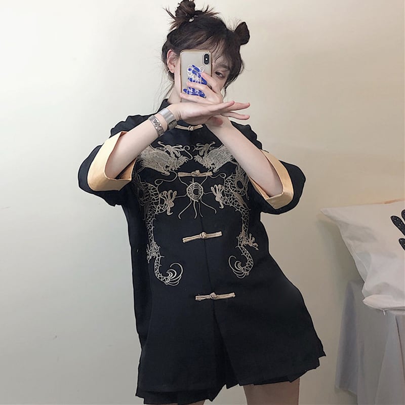 Chinese-style tops, outerwear, shirts, Chinese-style clothes, improved Tang clothes, everyday wear, black, black