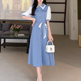 Load image into Gallery viewer, [Kodokuya Series] ★Dress★ Large size Color scheme Chiffon Ladies fashion Blue Blue Improves temperament
