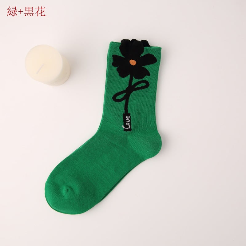 [TIDEPLAY series]★Socks★ 5color 2 pairs Flower Rabbit White Black Green Cute Easy to match White Black Green