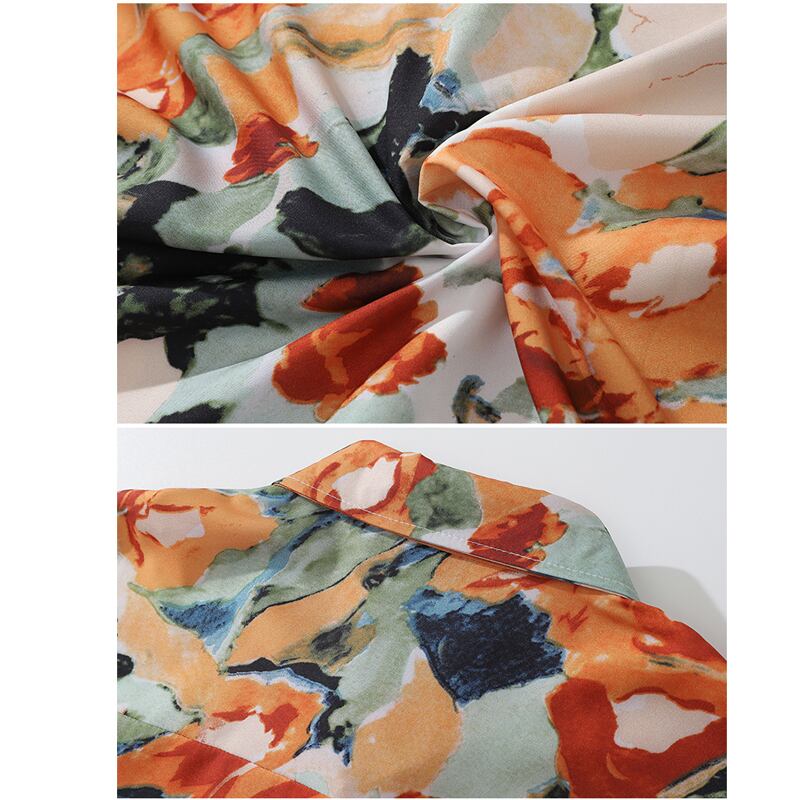 [TRAVEL ISSUANCE Series] ★Retro Shirt★ Oil Painting Style Shirt Floral Pattern Harajuku Style Unisex Men's Orange Casual