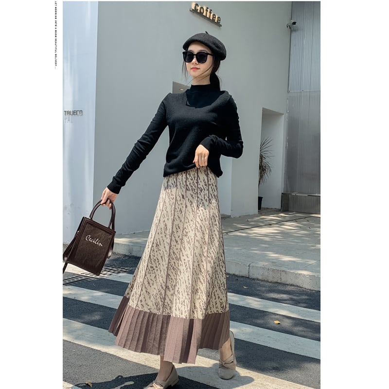 [Kaederin Series] ★Knit Skirt★ 3color Bottoms Slimming Elastic Waist Stylish Black Gray Light Brown