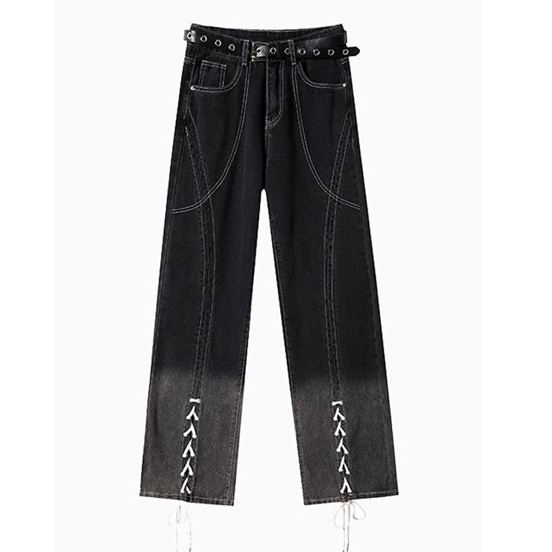 [YOUYAGE Series] ★Denim Pants★ Bottoms Trousers Casual Gradient Ladies Black Black