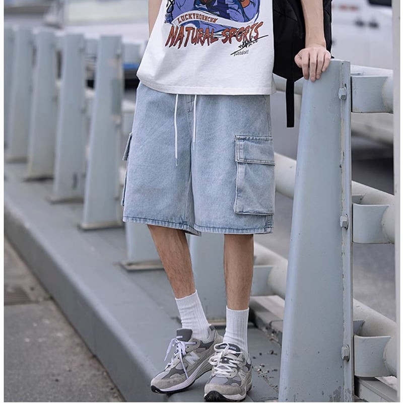 [BIGEMAN Series]★Denim shorts★ 2color bottoms short length pants unisex men's large size denim pants