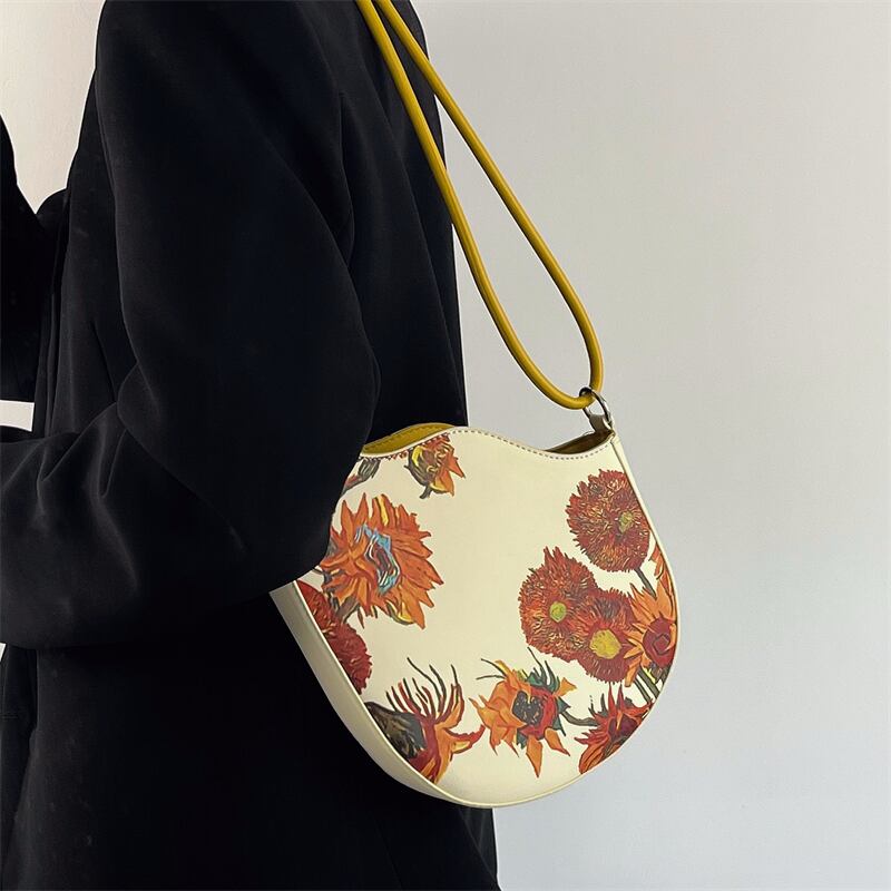 [Masen Series] ★Shoulder bag★ Sunflower oil painting style print for commuting to work or school, date, irregular, cute