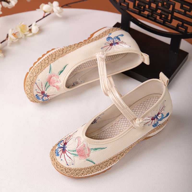 [BULUOYI Series]★Embroidered shoes★ 2color Chinese shoes Chinese dress shoes Beige Black Original