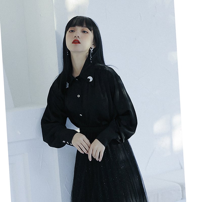 [Ukiyozoku Series]★China-style shirt★ Black Chinese clothes Original SM Loose satin Improves temperament Unique