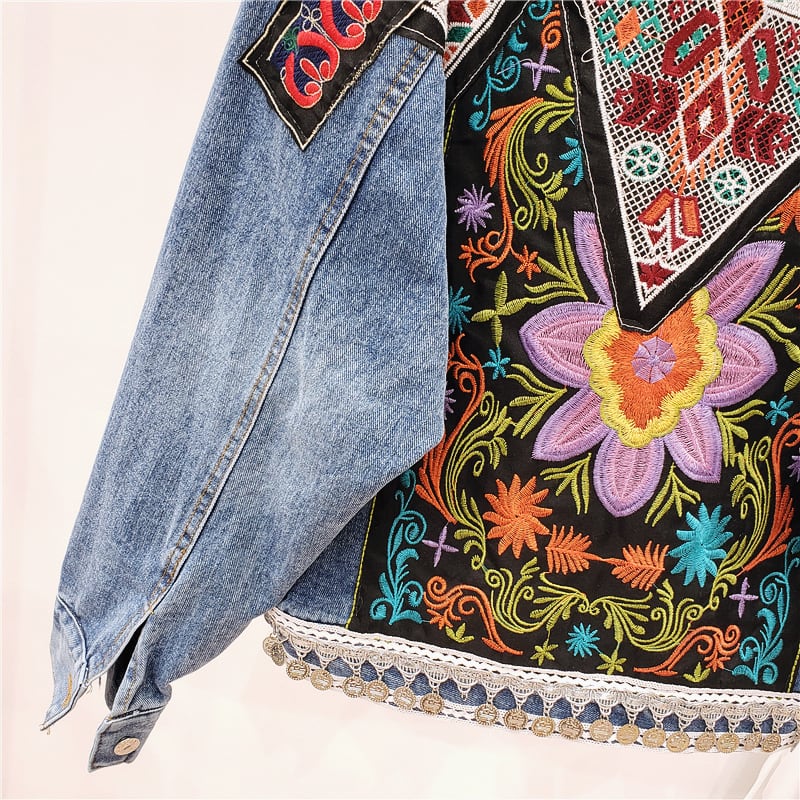 [ZHENLINA series] ★China style jacket★ Ethnic style denim jacket outerwear casual unique cute blue blue