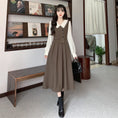 Load image into Gallery viewer, [Dong Xiaojie Series] ★Long Sleeve Dress★ Large Size Women's Dress Faux Layered Dark Brown
