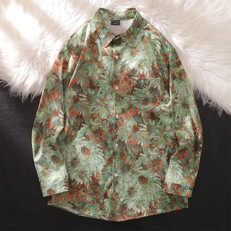 [BEAT BOY Series]★Shirt★ Tops Floral pattern shirt Long sleeve shirt Unisex Men's ML XL 2XL Green