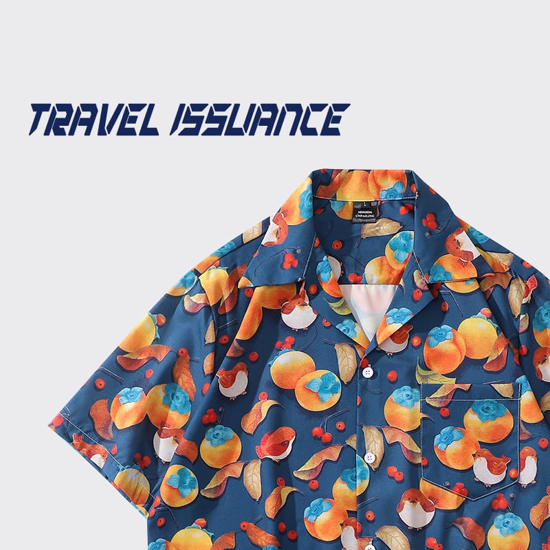 【TRAVEL ISSUANCEシリーズ】★花柄シャツ★ レトロ アロハシャツ 沖縄 ハワイ トップス 半袖シャツ 男女兼用 メンズ 夏