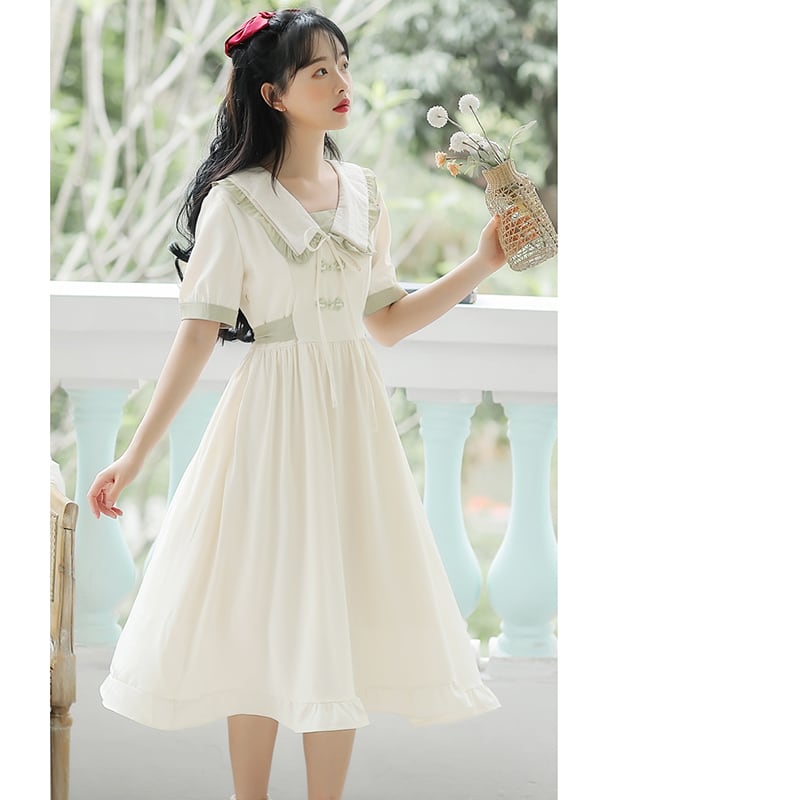 [Large Orange Series] ★China-style dress★ Improved cheongsam dress, summer clothes, cheongsam button, improves temperament, beige