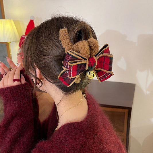 [Kajin Series]★Hair Ornament★ 4color Hair Clip Ladies Accessories Christmas Ribbon Plaid Pattern