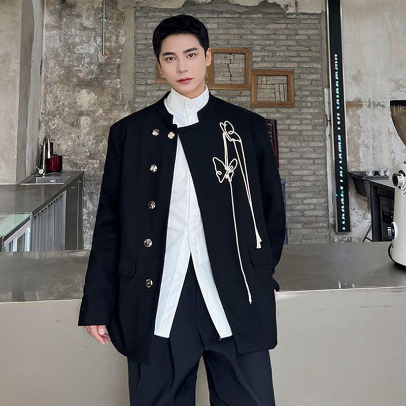 [Illustrated series] ★China style jacket★ 2color outer butterfly unisex men's black beige ML XL