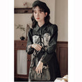 Load image into Gallery viewer, [Shukunsho series] ★China style dress★ 2color fake layered ladies cute retro autumn clothes black coffee color
