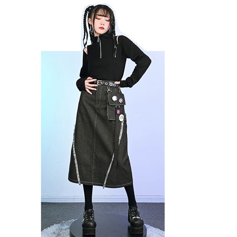 [Kokaisha --- Abnormalism Series] ★Skirt★ Bottoms Original denim skirt with decorations Cute and easy to match