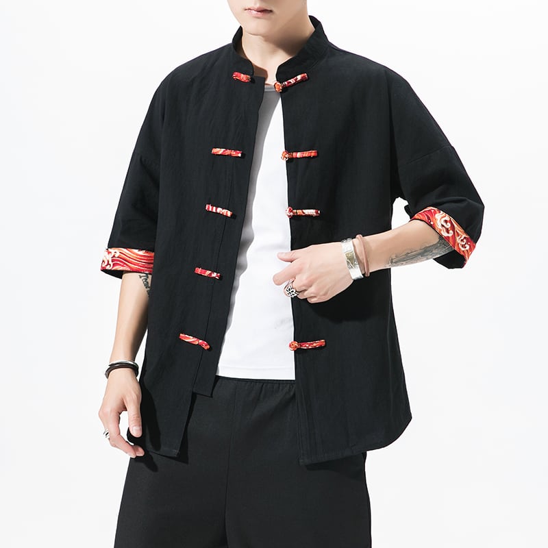 [Go Doki Series] ★China style shirt★ 3color tops unisex men's large size black black improved Tang suit