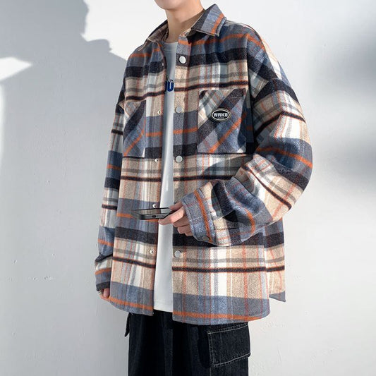 [BIGEMAN Series]★Shirt★ 2color Tops Long Sleeve Shirt Plaid Pattern Unisex Men's Large Size