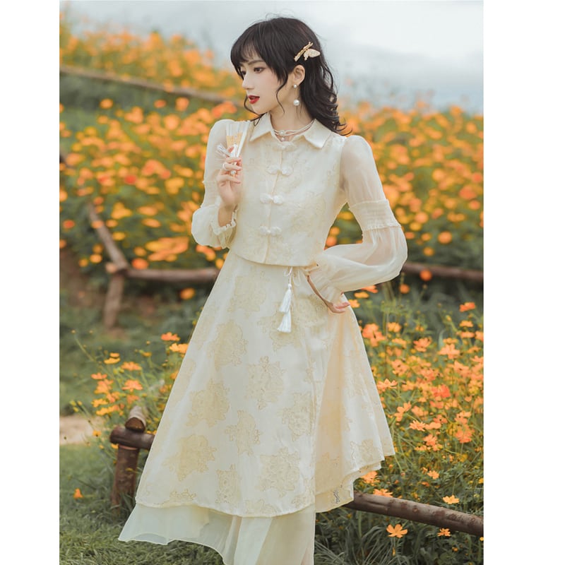 [Bonkaman Series] ★China-style dress★ Improved cheongsam dress, elegant wedding date, chinese button SML