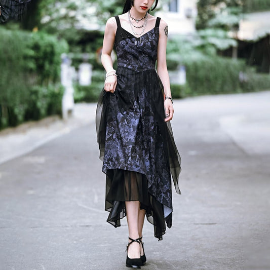 [Ancient monster house --- Butterfly series] ★China style dress★ Hanging dress Butterfly pattern print Long length Cute