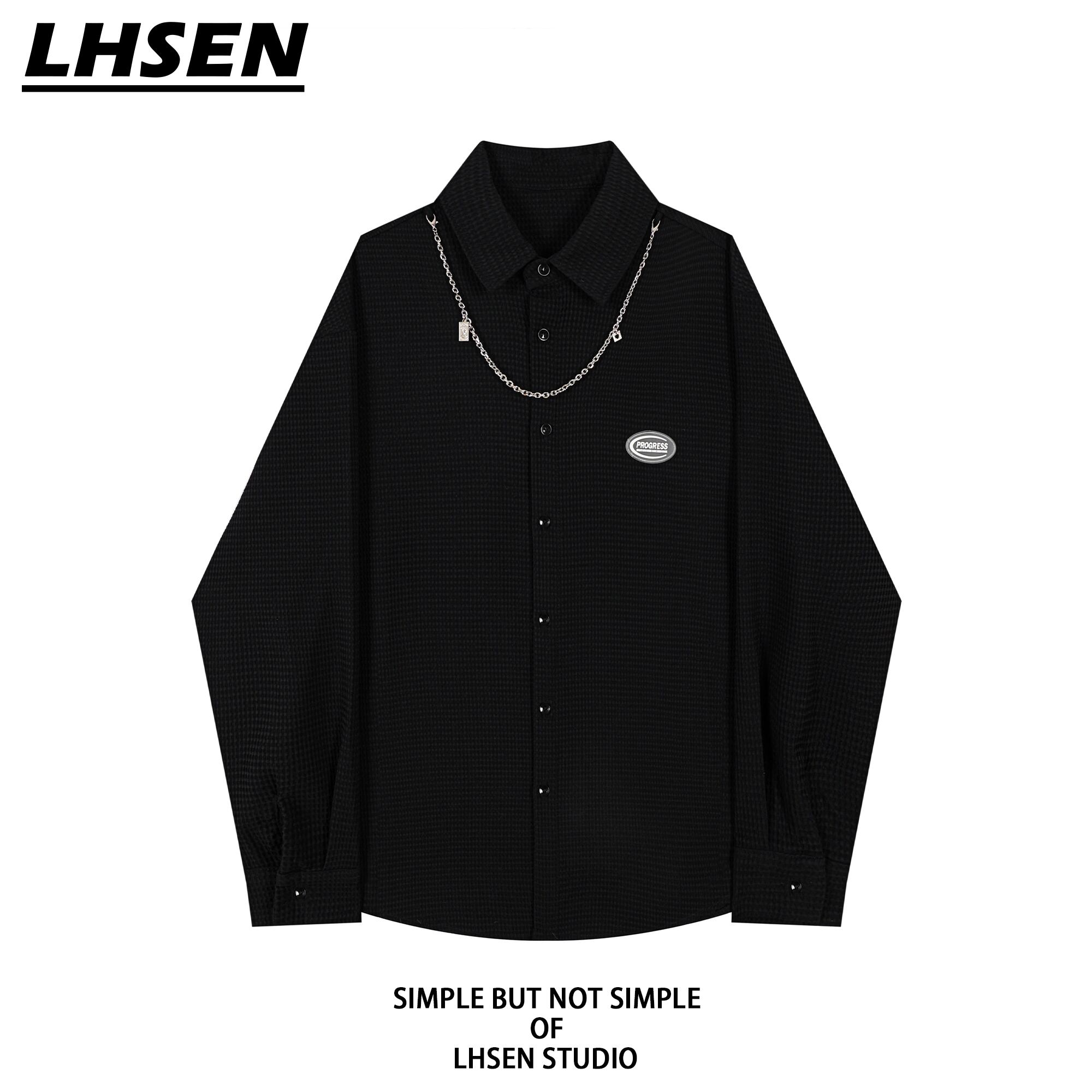 [LHSEN Series]★Shirt★ Tops Long sleeve shirt with chain Casual Unique Easy to match