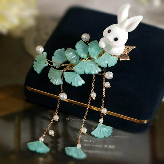 [Ma series] ★China style hair ornament★ 2color hairpin 1 piece Ginkgo women's accessories rabbit yellow blue