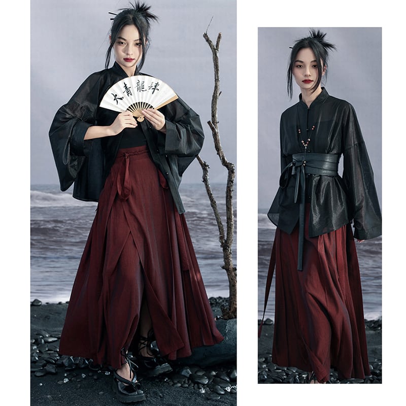 [Da Qinglong Shu Series] ★China style skirt★ Designed bottoms Hanfu skirt original wine red