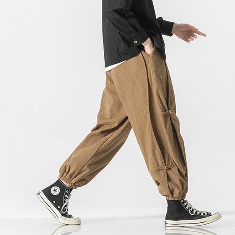 [Adoki series] ★China style pants★ 3color China button bottoms men's large size brown black gray