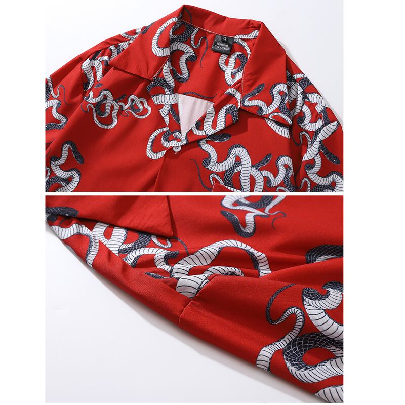 [TRAVEL ISSUANCE Series]★Shirt★ 2color Tops Short Sleeve Shirt Snake Print Spring/Summer Unisex Men's Black Red