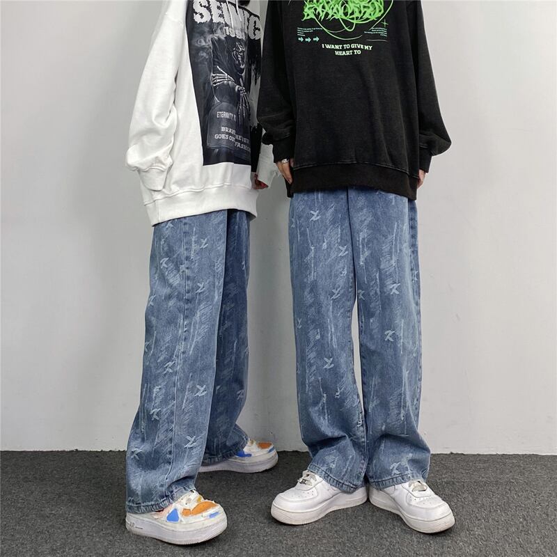 [MGJM Series]★Denim Pants★ Bottoms Unisex Men's Trousers Blue Blue Print Easy to Match