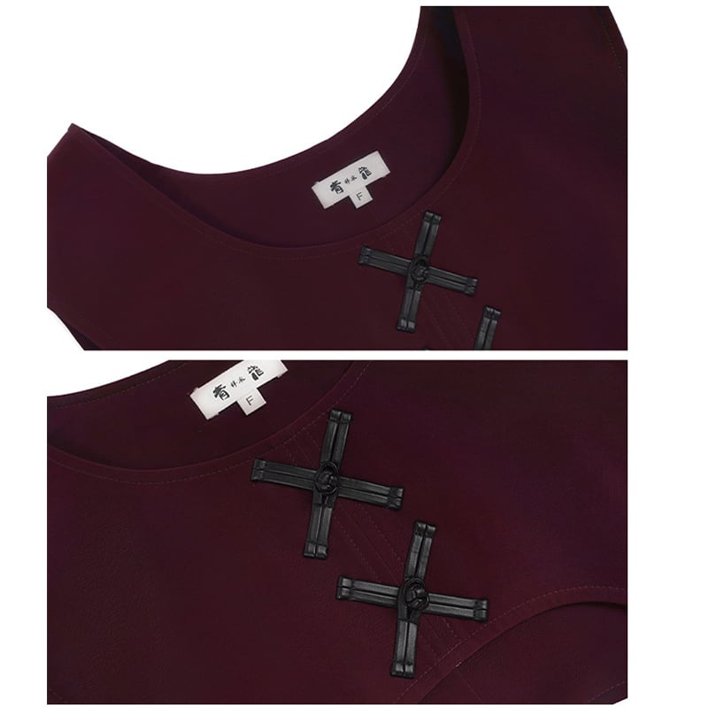 [Daiseiryusu Series] ★China style vest★ PU tops Easy to match Wine red Red Original Unique