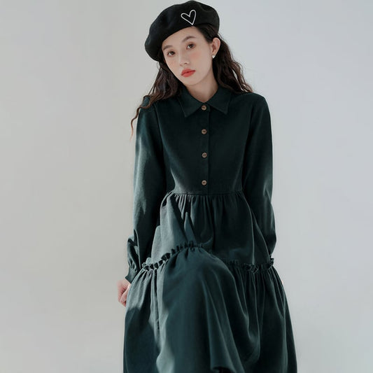 [Mokuyi Series] ★One Piece★ 2color Long Sleeve One Piece Women's Cute Retro Black Green