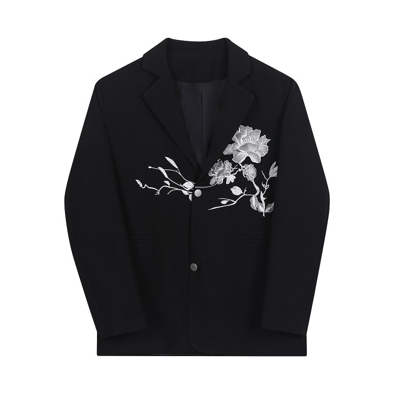 [Remembering Youth Series] ★China Style Blazer★ Outerwear Unisex Men's Embroidery Floral Pattern Cool Black Black