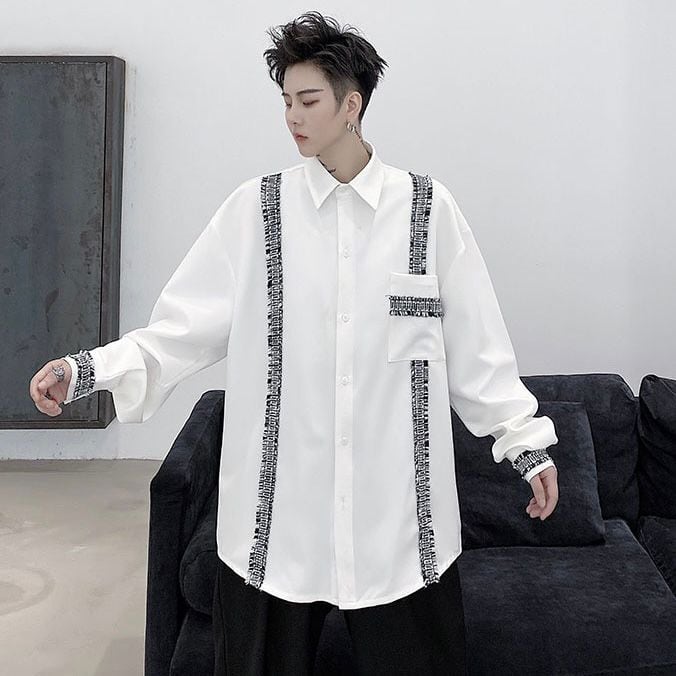 [Kouisha Series]★Shirt★ 2color Unisex Men's Simple Casual White Black ML XL Long Sleeve Tops