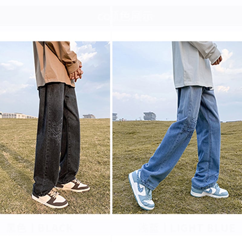 [NANSHI Series]★Denim pants★ 2color embroidery bottoms pants unisex men's blue black