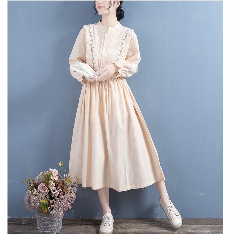 [Qing Series]★Chinese style dress★ 5color embroidery Improves temperament White Apricot Green Purple Orange