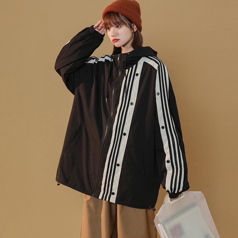 [Fujiman Series] ★Jacket★ Outerwear 3color Beige or Blue or Black Vertical Pattern Fashion Large Size