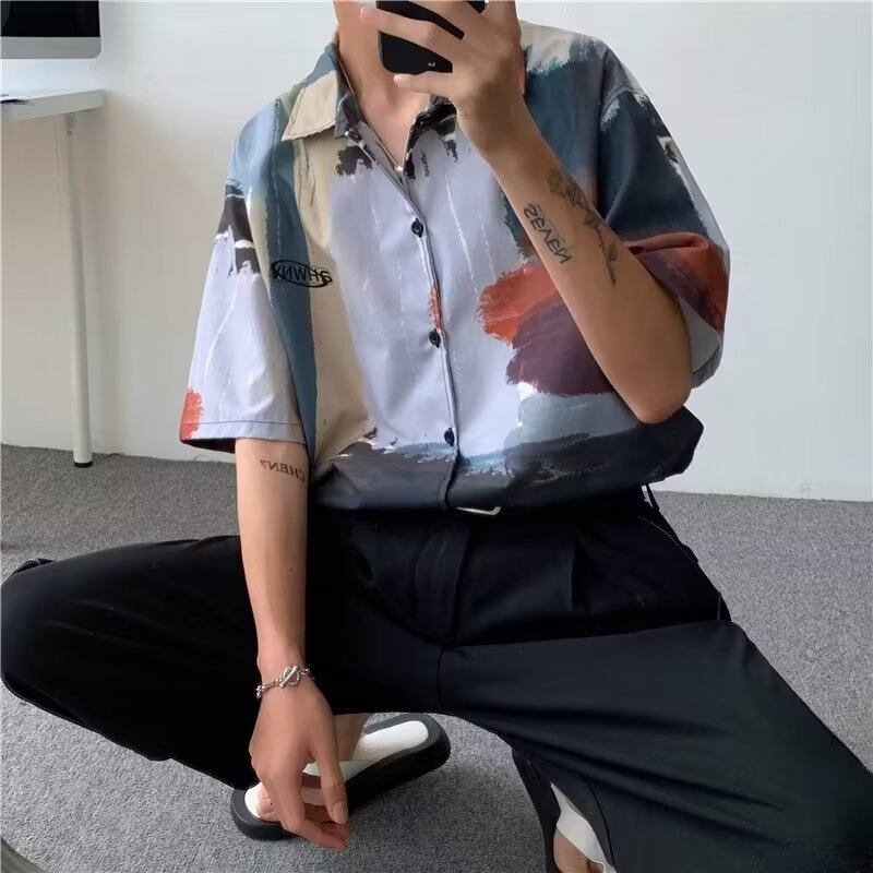 [BUKEXING Series]★Shirt★ Tops Unisex Men's Oil Painting Style Short Sleeve Thin Cool Unique Print