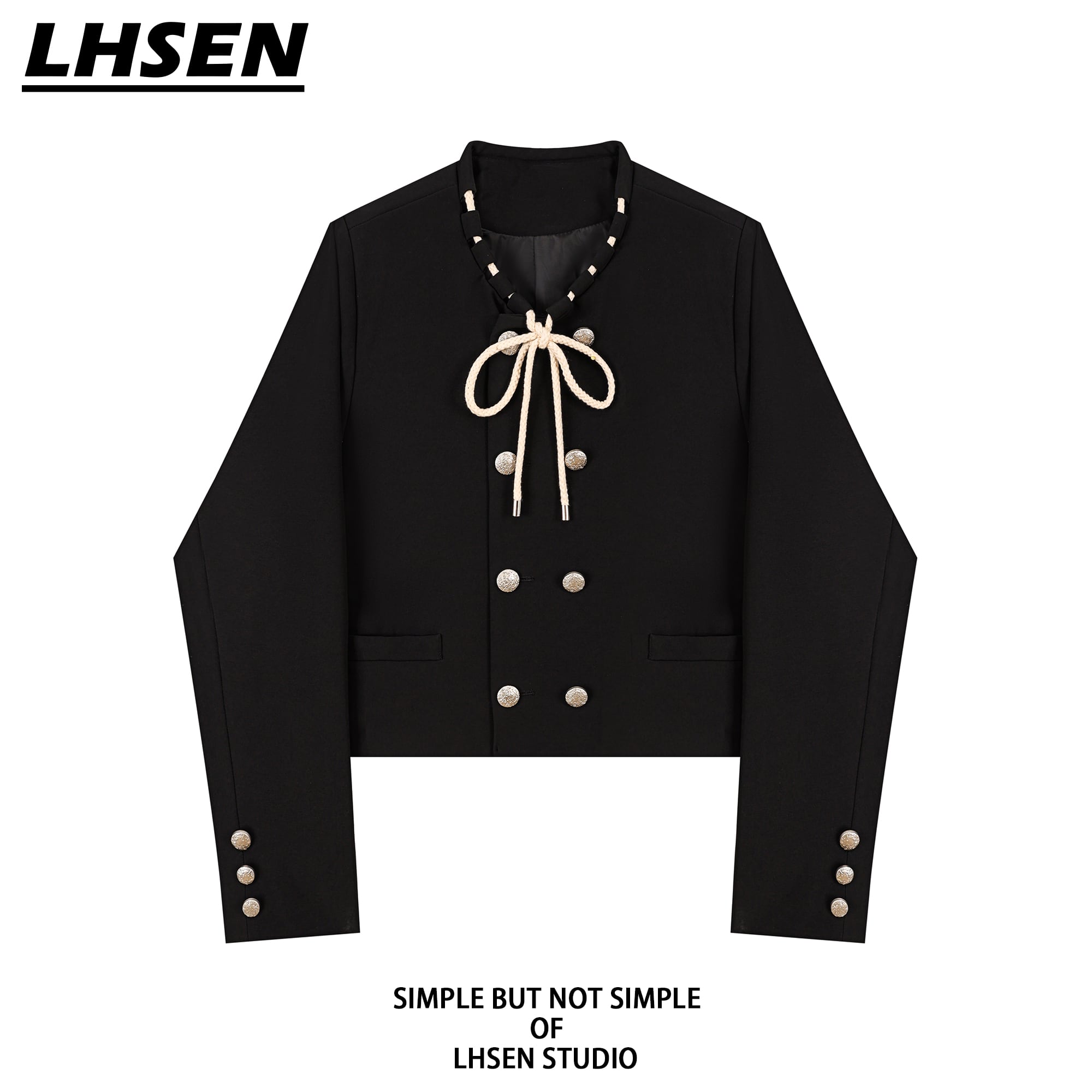 [LHSEN Series] ★Outer★ Short length Improves temperament Casual Unique Easy to match Black Black SML