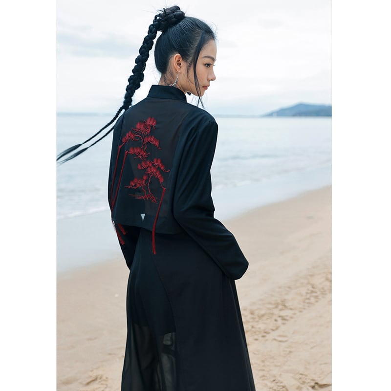 [Daiseiryusu Series] ★China style outerwear★ Tops embroidery black black unique color scheme slimming original