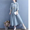 Load image into Gallery viewer, [Qing Series]★Chinese style dress★ 4 colors embroidery cotton linen white yellow blue pink literary style
