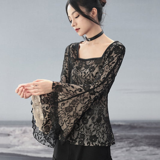 [Big Blue Dragon Series] ★China style top★ Lace, sexy, long sleeves, design, original, improves your temperament