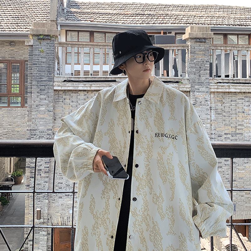 [Teijaku Series] ★Jacket★ 2color Outerwear Unisex Men's Print Beige Black ML XL 2XL