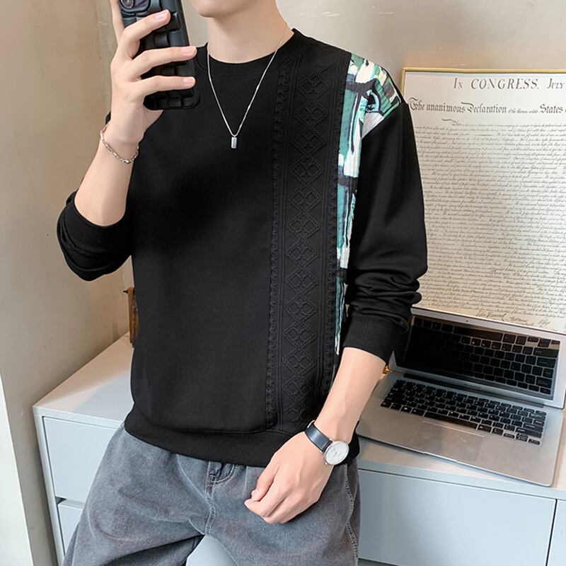 [MDW Series] ★Tops★ 3color switching men's long sleeve round neck black white gray ML XL 2XL