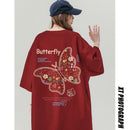 [Wrzb Series]★T-shirt★ Tops 5color Unisex Men's Butterfly Red Gray Black Blue Brown Easy to match