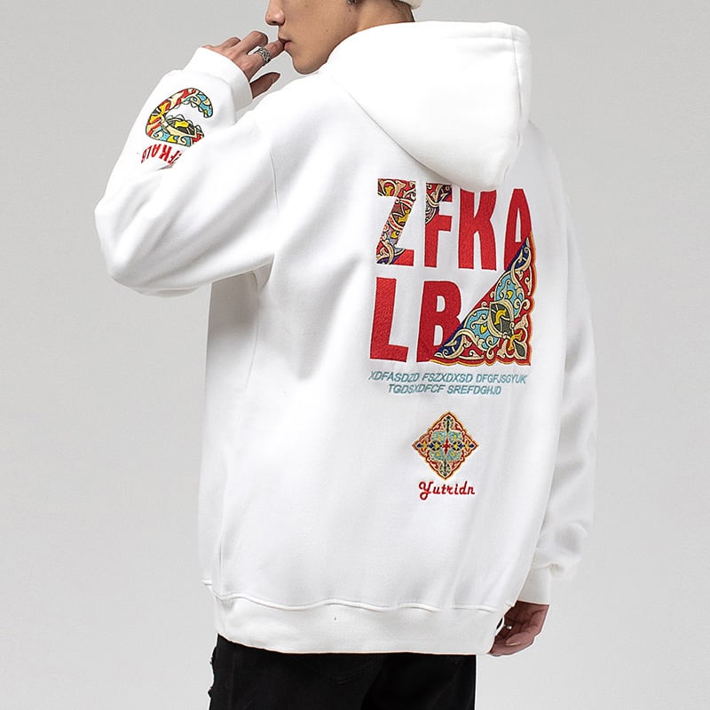 [CHAOJIEQU series] ★China style hoodie★ 2color tops unisex men's embroidery casual black white