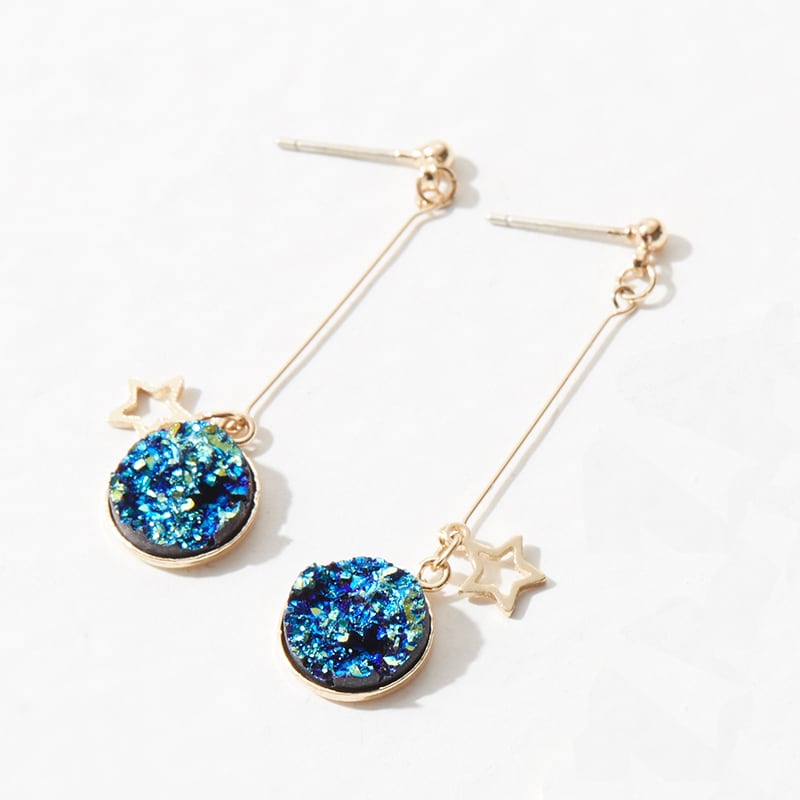 [Gomori Series]★China style earring★ Pair of earrings or earrings Starry sky blue elegant simple accessory