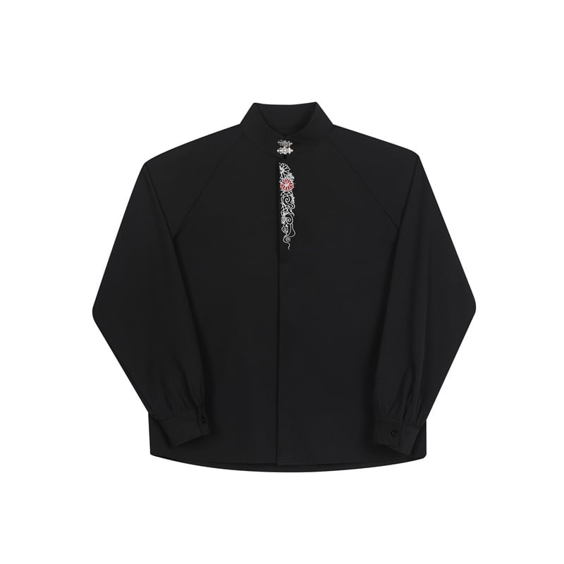 [Illustrated series]★Shirt★ 2color tops embroidery fashion men's long sleeve tops black white with design