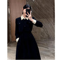 Load image into Gallery viewer, [ZHENMANZI Series] ★One Piece★ Faux layered long sleeve thick women's fashionable slimming appearance enhances your temperament Black Black
