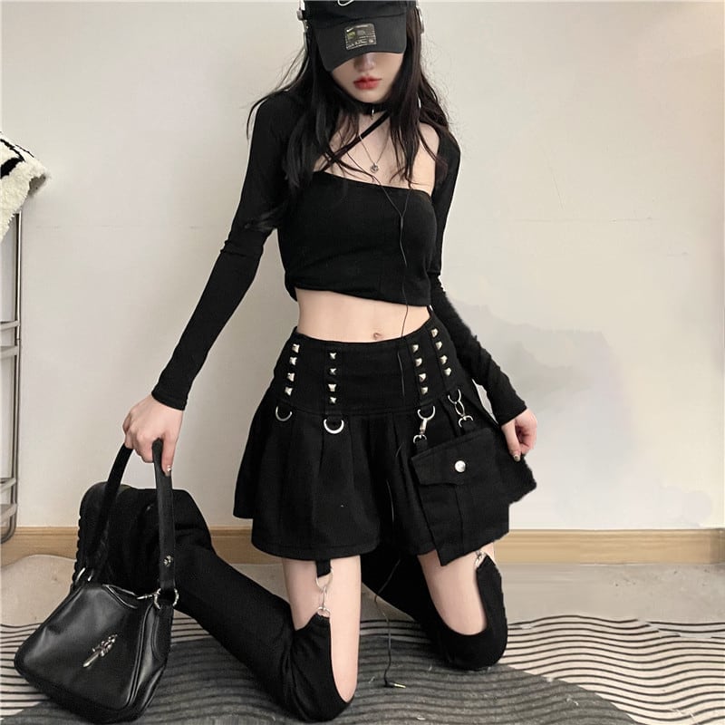 [Style Series] ★Skirt + Pants Tube★ Bottoms Unique Black Black Fashion Slimming SML XL