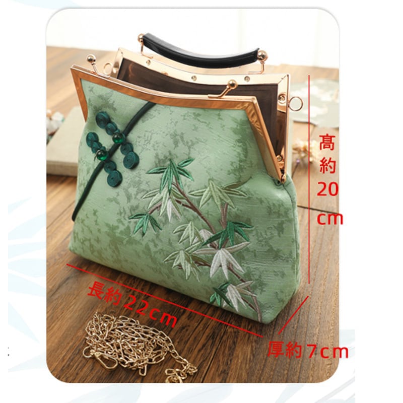 [Daughter Fish Series]★China style bag★ 2color Blue or green embroidery Chinese button Old-fashioned Easy to match Blue Green